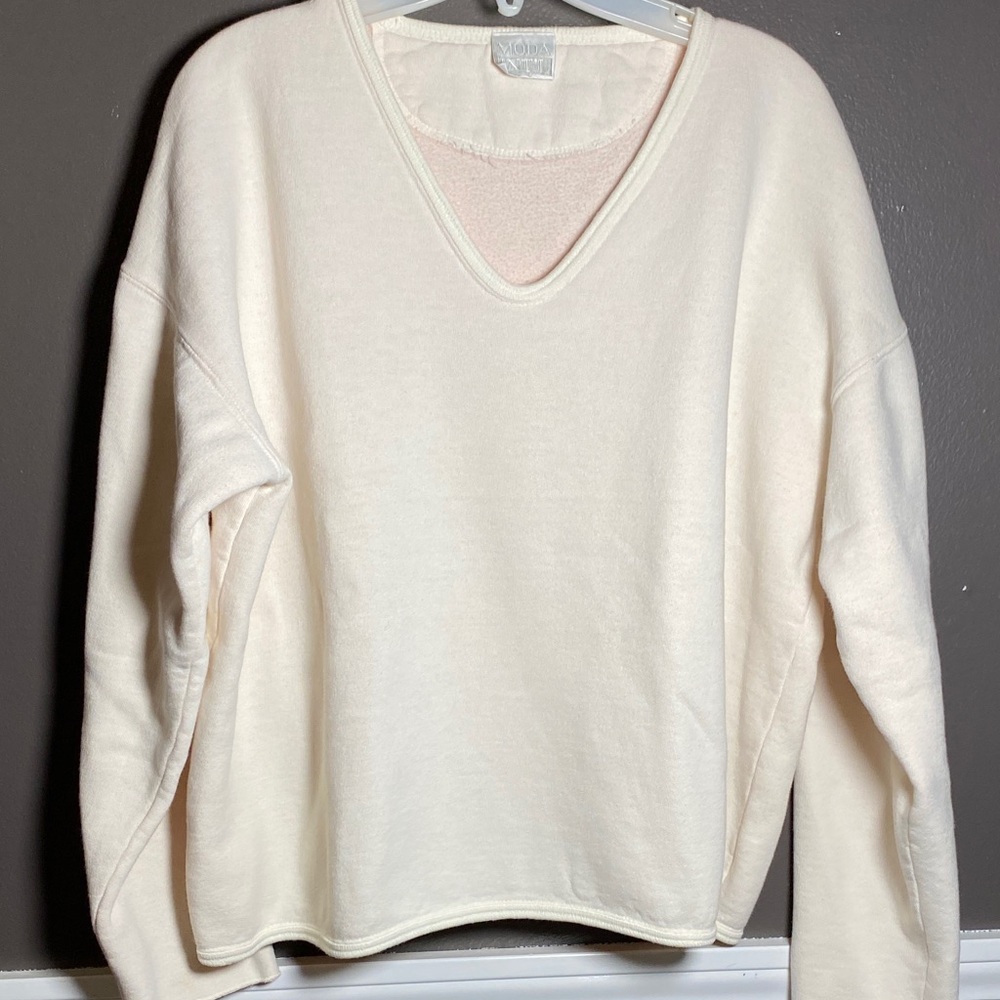 Moda Very Pale Pink Boxy Dropped Shoulder V-Neck Sweatshirt